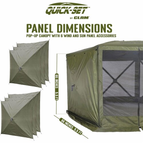 Clam Quick-Set Screen Hub Tent Wind & Sun Panels, Accessory Only, Green (3 Pack) Perspective: back
