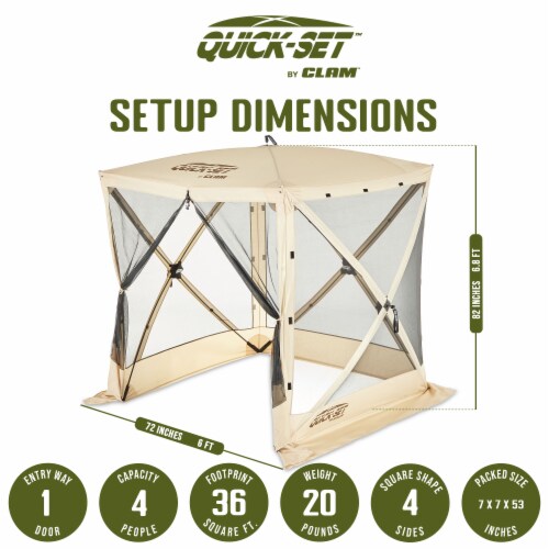 CLAM Quick-Set Traveler 6 x 6 Ft Portable Outdoor 4 Sided Canopy Shelter, Tan Perspective: back