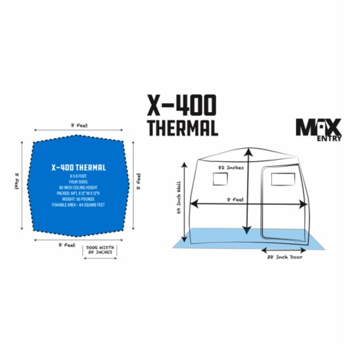 CLAM X-400 Portable 8 Ft 6 Person Pop Up Ice Fishing Thermal Hub Shelter Tent Perspective: back