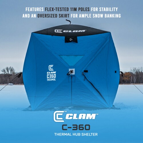 CLAM C 360 Portable 6 Ft 3 Person Pop Up Ice Fishing Thermal Hub