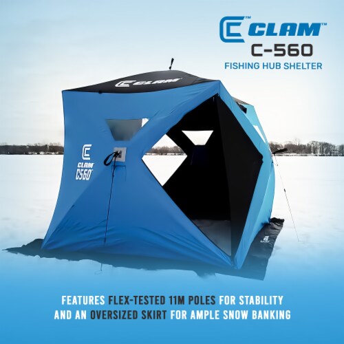 CLAM 14476 C-560 Outdoor Portable 7.5 Foot Pop Up Ice Fishing Hub Shelter Tent Perspective: back