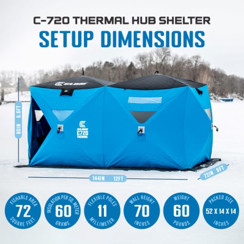 CLAM Portable 6 x 12 Ft C-720 Pop Up Ice Fishing Thermal Hub Shelter Tent,  1 Piece - City Market