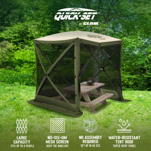 CLAM Quick Set Traveler 6x6Ft Portable Outdoor 4 Sided Canopy Shelter Green Tan 1 Piece King Soopers