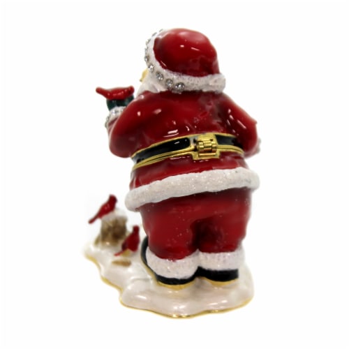 Hinged Trinket Box SANTA WITH CARDINAL BOX Metal Christmas Feeding Birds 3626 Perspective: back