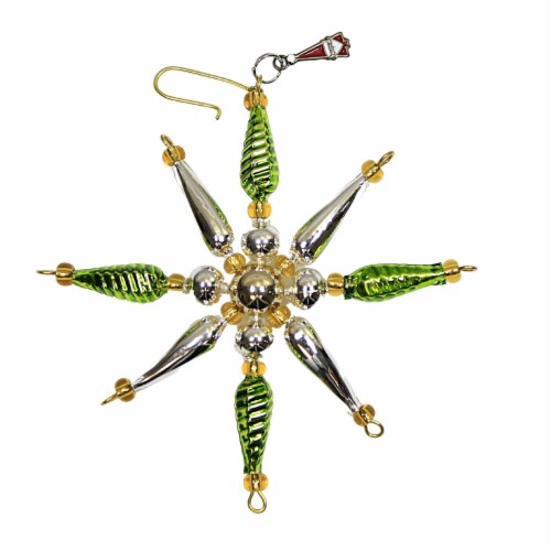 Santa Land Diamond Brite Burst Set / 3 Glass Beaded Ornament Star Retro 21R1060 Perspective: back