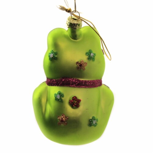 Holiday Ornament Retro Frog Glass Christmas Bow Tie Flowers Go4393 Perspective: back