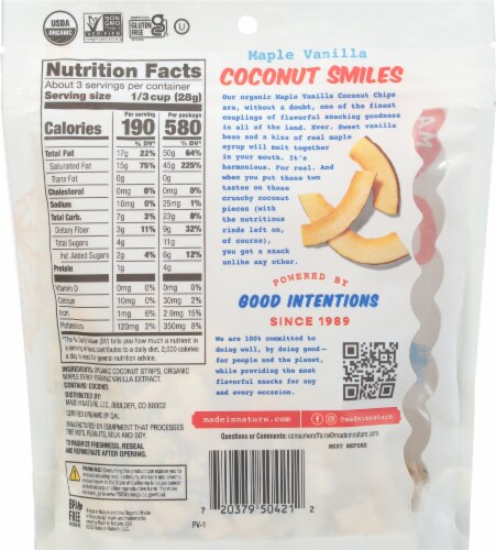 Made In Nature® Organic Toasted Coconut Maple Vanilla Smile Chips Perspective: back