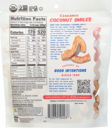 Made In Nature Organic Toasted Cinnamon Toasted Coconut Chips Perspective: back