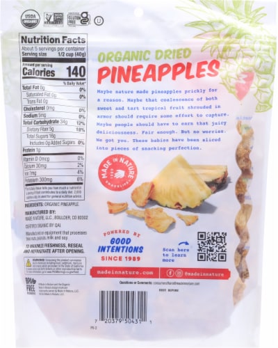 Made in Nature Organic Dried Pineapple Supersnacks Perspective: back