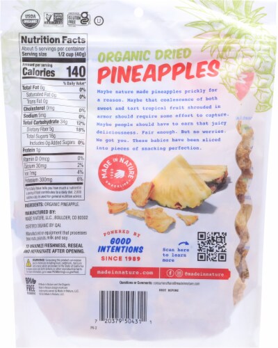 Made in Nature® Organic Dried Pineapple Supersnacks Perspective: back