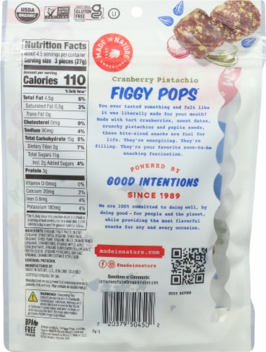 Made in Nature™ Organic Frusion Pops™ Cran Pistachio Unbaked Fruit & Nut Energy Bites Perspective: back