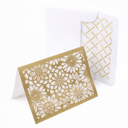 Notecards (#66): Signature Gold Flowers 8 Cards and Envelopes Perspective: back