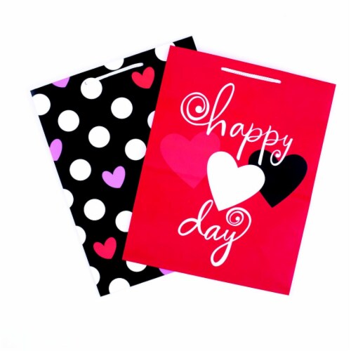 Valentine's Day Bag #81: Hallmark 13" Large Valentine's Day Gift Bags (Red Heart & Black Dots) Perspective: back