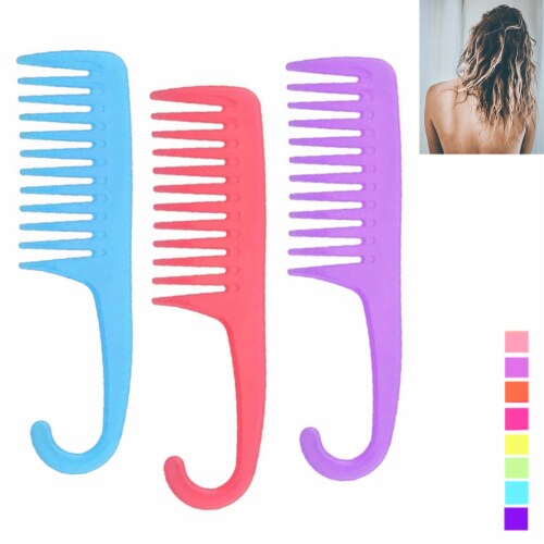 3 x Shower Comb Hair Wide Tooth Wet Gently Detangles Thick Long Durable Shower ! Perspective: back
