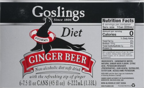 Goslings Diet Ginger Beer Non Alcoholic Soft Drink Cans Perspective: back