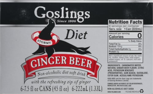 Goslings Diet Ginger Beer Non Alcoholic Soft Drink Cans Perspective: back