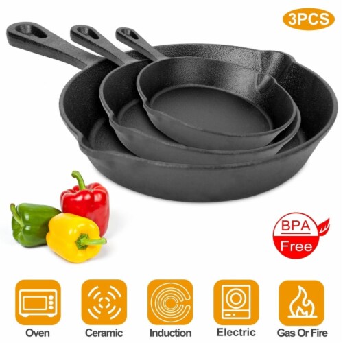 NewHome 3Pcs Pre-Seasoned Cast Iron Skillet Set, 6/8/10in Non