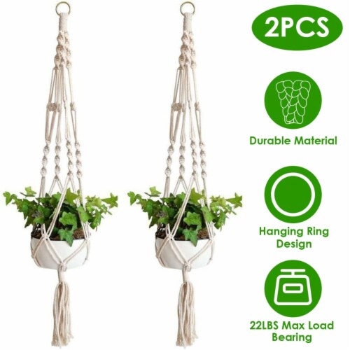 2Pcs Plant Hanger Flowerpot Net Bag 40in Cotton Rope Plant Hangers 4Legs Plant Hanger Perspective: back