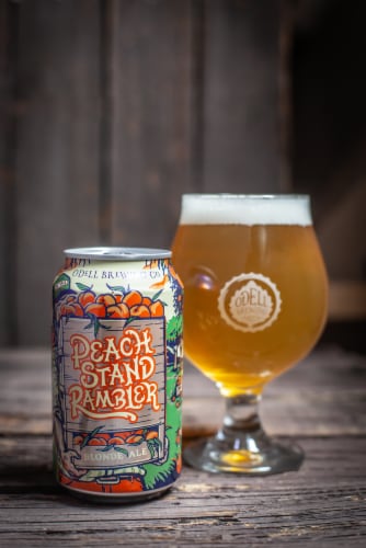 Odell Brewing Co. Peach Stand Rambler Seasonal Blonde Ale Craft Beer Cans Perspective: back