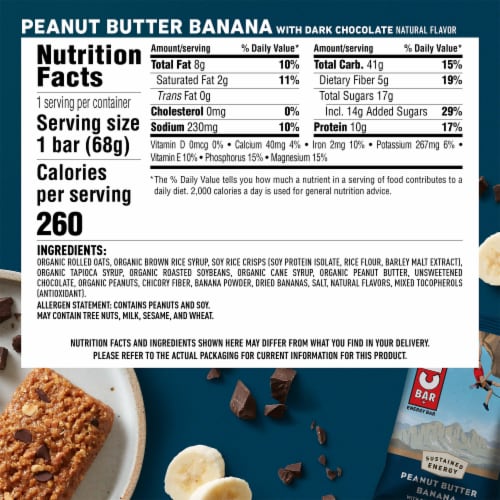 CLIF BAR Peanut Butter Banana with Dark Chocolate Energy Protein Bars Perspective: back