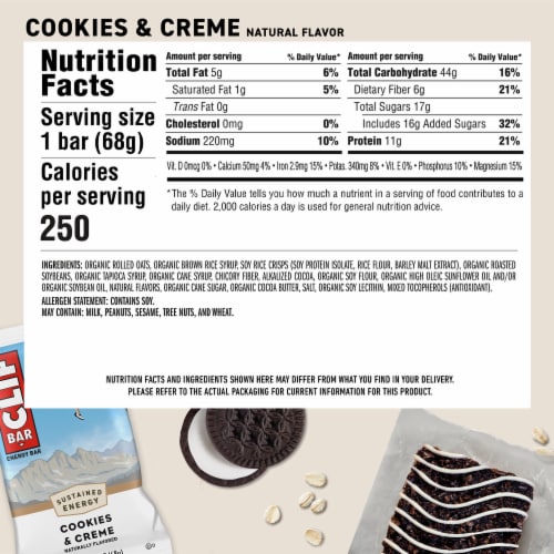 CLIF BAR Cookies & Creme Energy Protein Bars Perspective: back