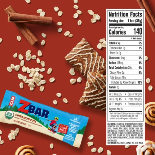 Zbar Cinnamon Roll Organic Soft-Baked Energy Snack Granola Bars Perspective: back