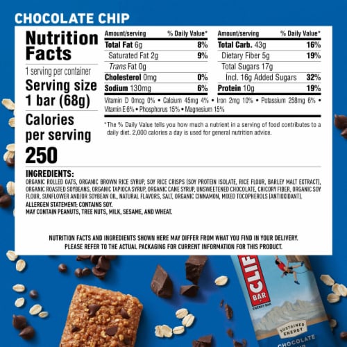 CLIF BAR Chocolate Chip Energy Protein Bar Perspective: back