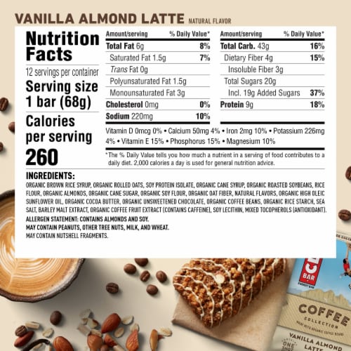 Clif Bar® Coffee Collection Vanilla Almond Latte Energy Bar Case Sale Perspective: back