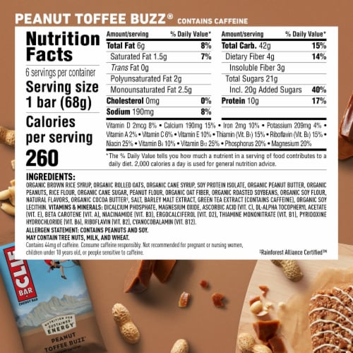 Clif Bar Peanut Toffee Energy Bars Perspective: back