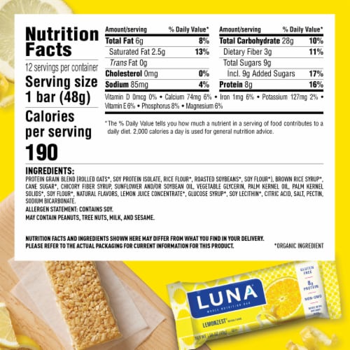 Luna Lemonzest Whole Nutrition Bars Perspective: back