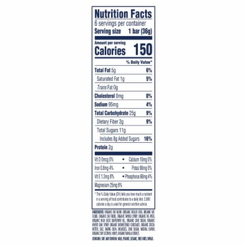Zbar Chocolate Chip Organic Soft-Baked Energy Snack Granola Bars Perspective: back