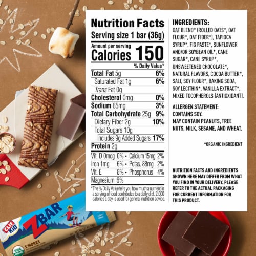 Zbar S'mores Organic Snack Bars Perspective: back