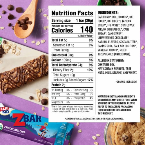 Clif Kid Zbar Chocolate Chip Organic Snack Bars Perspective: back
