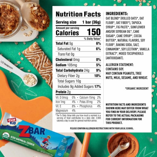 Zbar Iced Oatmeal Cookie Organic Soft-Baked Energy Snack Granola Bars Perspective: back