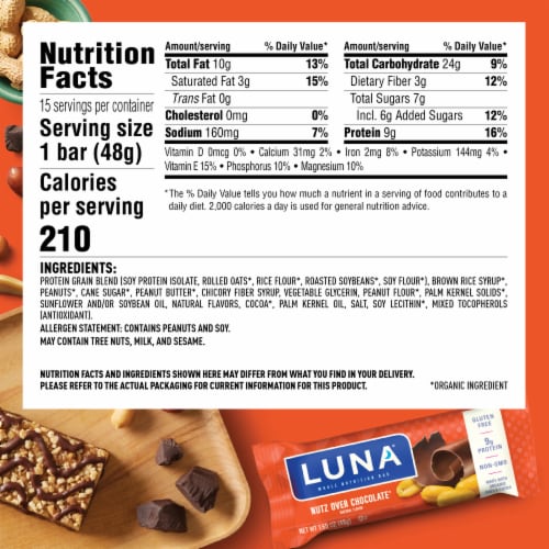 Luna Nutz Over Chocolate Whole Nutrition Bars Perspective: back