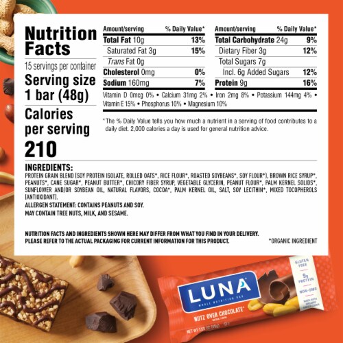 Luna Nutz Over Chocolate Whole Nutrition Bars Perspective: back