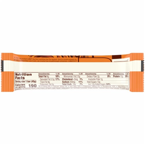 Luna Chocolate Peanut Butter Protein Bars Perspective: back