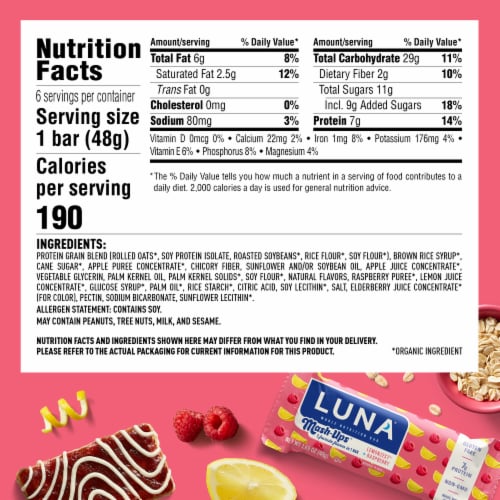 Luna Mash-Ups Lemonzest + Raspberry Whole Nutrition Bars Perspective: back