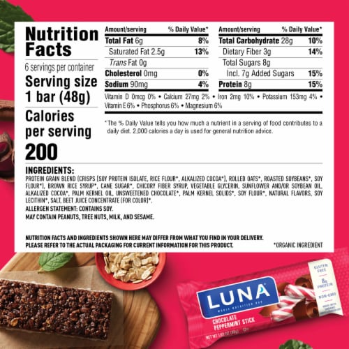 LUNA® Chocolate Peppermint Stick Whole Nutrition Bars Perspective: back