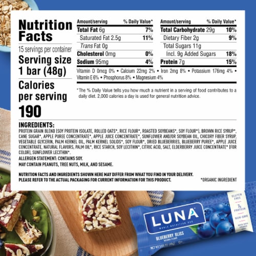 Luna Blueberry Bliss Whole Nutrition Bars Perspective: back