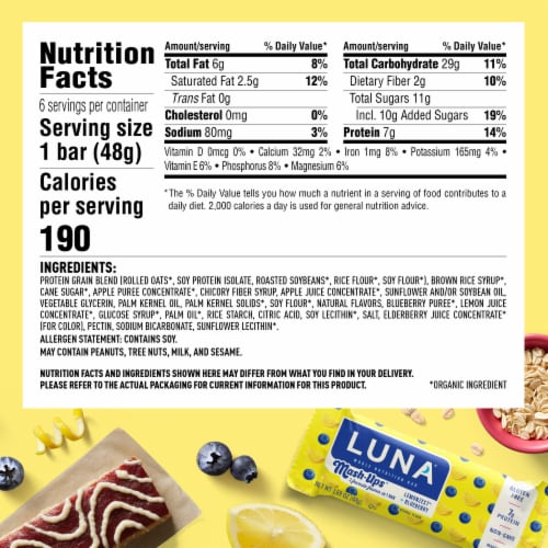 LUNA Mash-Ups LemonZest + Blueberry Whole Nutrition Bar Perspective: back