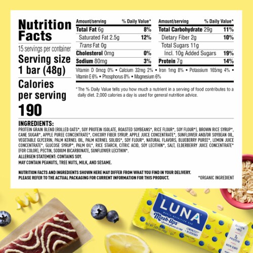 Luna Mash-Ups Lemonzest + Blueberry Whole Nutrition Bars Perspective: back