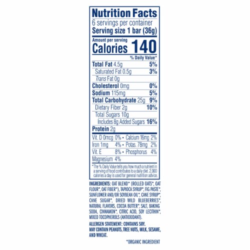 Zbar Blueberry Muffin Organic Snack Bars Perspective: back