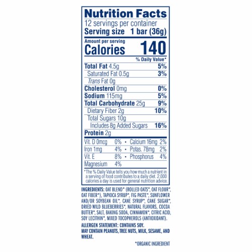 Zbar Blueberry Muffin Organic Snack Bars Perspective: back
