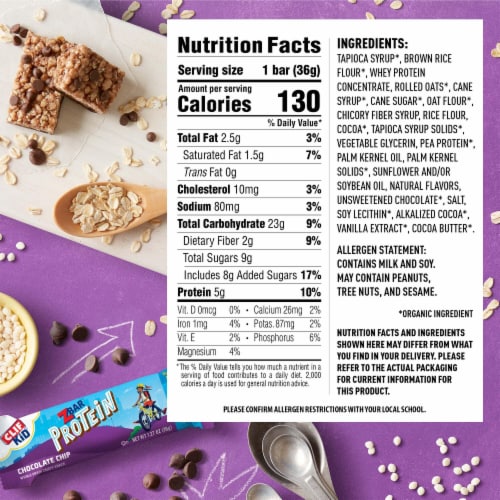 Clif Kid Zbar Protein Chocolate Chip And Cookies 'N Creme Crispy Snack Bars Value Pack Perspective: back