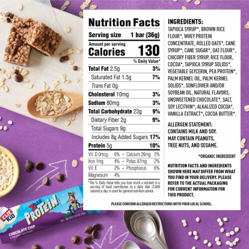 Clif Kid Zbar Protein Chocolate Chip And Cookies 'N Creme Crispy Snack Bars Value Pack Perspective: back