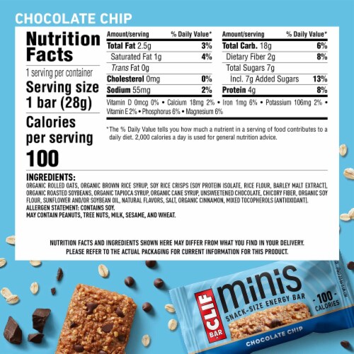 Clif Bar Minis Chocolate Chip Snack-Size Energy Bars Perspective: back