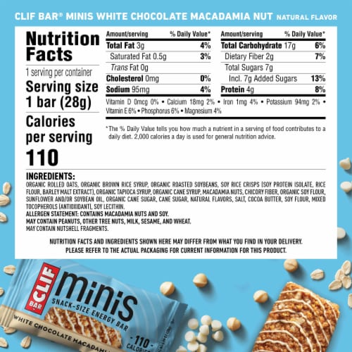 Clif Bar Minis White Chocolate Macadamia Nut Flavor Snack-Size Energy Bars Perspective: back