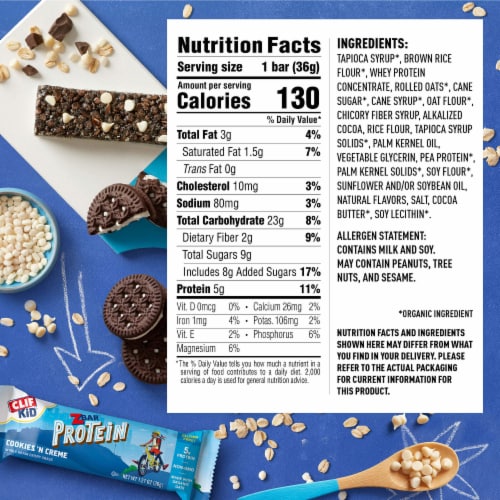 Zbar Protein Cookies 'N Creme Snack Bars Perspective: back