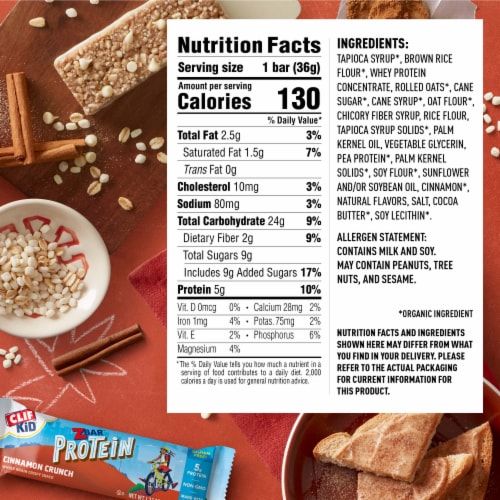 Clif Kid Zbar Protein Cinnamon Crunch Crispy Snack Bars Perspective: back